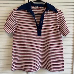 1970s Vintage Red White & Blue Striped Polo